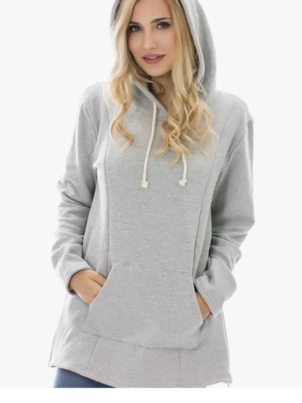 Bearsland Light Gray Pullover Hoodie with Kangaroo Pocket